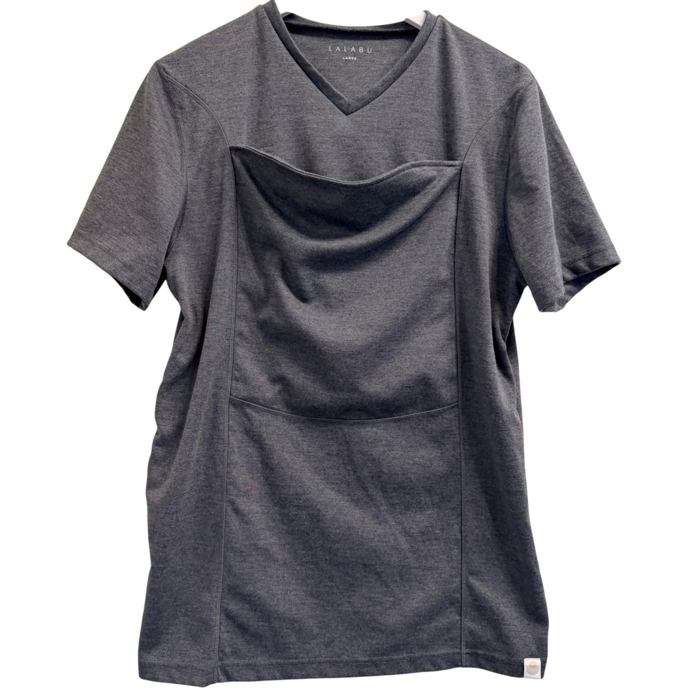 Lalabu Dad Shirt Large Kangaroo Pouch Carrier Soothe Tee Gray Short Sleeve